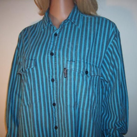 Western Shirt Levis Sutter Creek Men's M Turquoise Flannel Women's L Vintage - Picture 2 of 3
